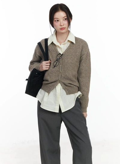 cropped-v-neck-cardigan-if525 / Dark beige