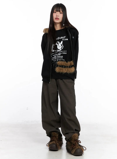 cozy-wide-leg-cotton-trousers-cn521 / Dark beige