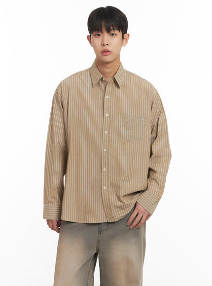 mens-oversized-stripe-collared-shirt-im514 / Dark beige