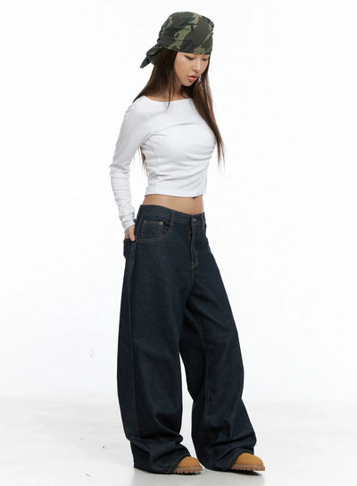 giada-raw-indigo-wide-leg-jeans-cs505 / Dark blue