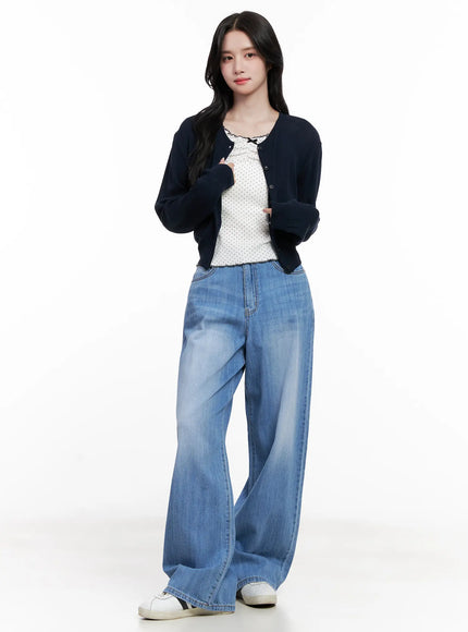 round-neck-mesh-knit-cardigan-cl516 / Dark blue