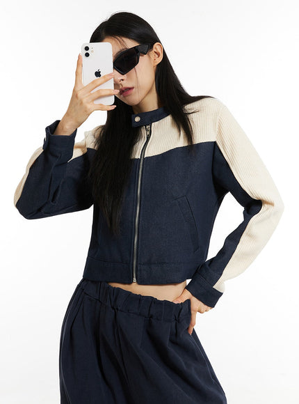 slim-fit-color-block-jacket-in308 / Dark blue