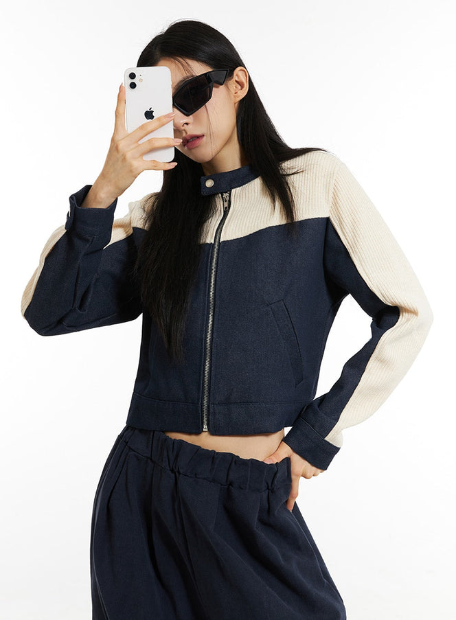 slim-fit-color-block-jacket-in308 / Dark blue