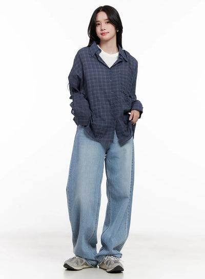 oversized-plaid-button-down-shirt-cl515 / Dark blue