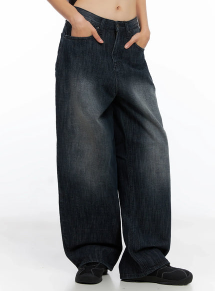 minnell-vintage-wash-wide-leg-jeans-co517 / Dark blue