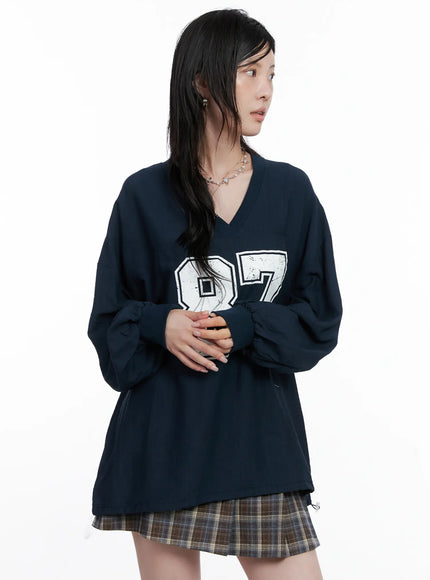 87-oversized-v-neck-pullover-top-cs526 / Dark blue
