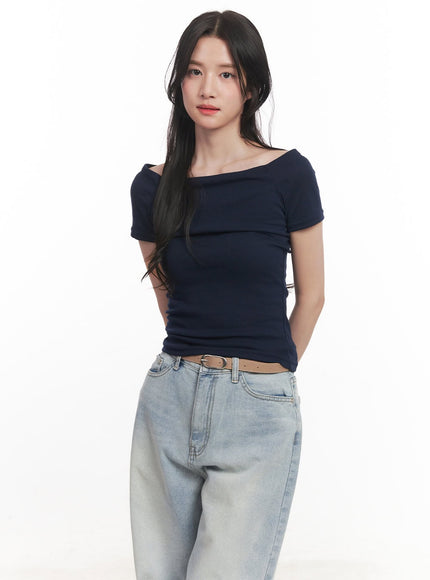 off-shoulder-cropped-t-shirt-ca510 / Dark blue