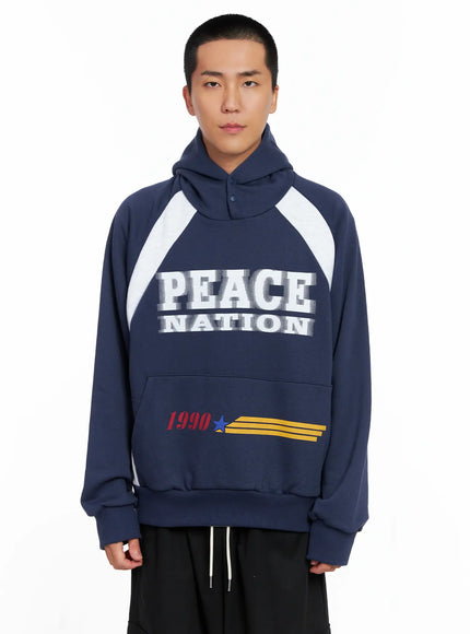 mens-raglan-graphic-high-neck-hoodie-is510 / Dark blue