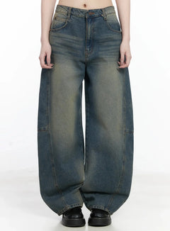 tata-vintage-dark-blue-washed-wide-leg-jeans-ij528 / Dark blue