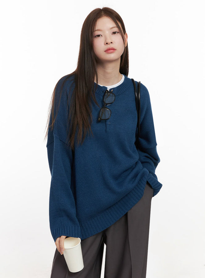 Oversized Half-Button Sweater IJ527