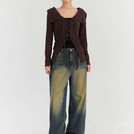 washed-wide-leg-jeans-cn315 / Dark blue