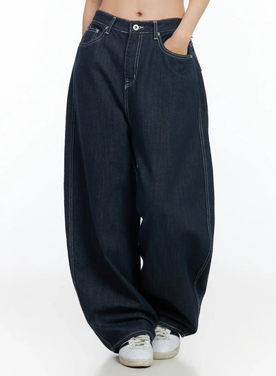 alaya-semi-balloon-denim-jeans-im524 / Dark blue
