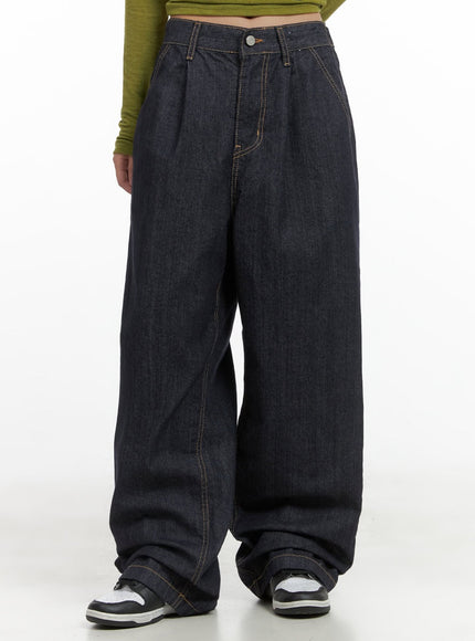 lola-pintuck-baggy-jeans-co402 / Dark blue