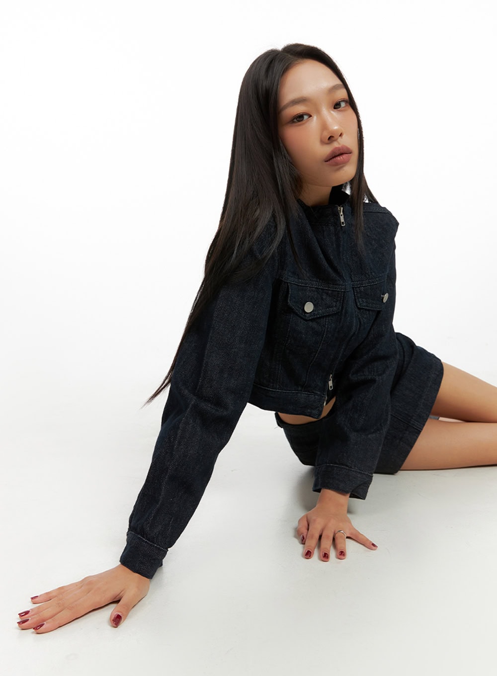 denim-crop-jacket-and-mini-skirt-set-is427 / Dark blue