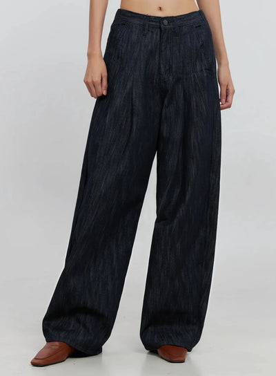 uven-pintuck-wide-leg-jeans-is516 / Dark blue