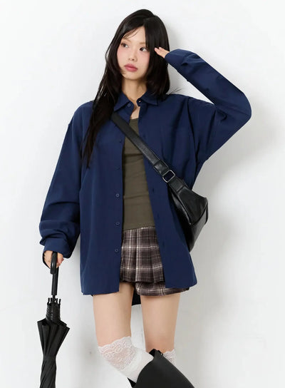 oversized-solid-collared-shirt-iu524 / Dark blue
