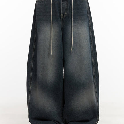 vivian-washed-cotton-baggy-jeans-cd409 / Dark blue