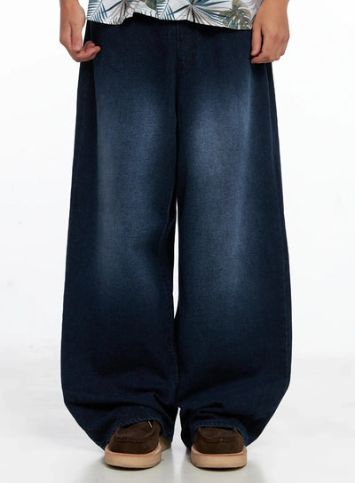 mens-snowflake-print-wide-jeans-is510 / Dark blue