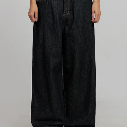 malia-fleece-lined-dark-wash-wide-jeans-ij502 / Dark blue