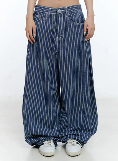 striped-wide-leg-relaxed-pants-cl530 / Dark blue