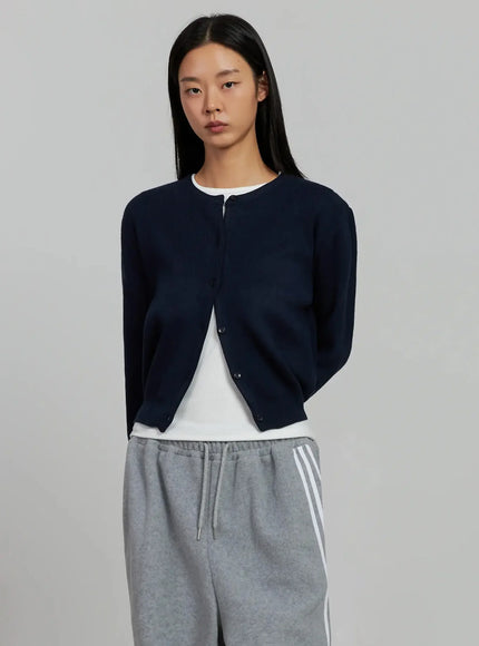 round-neck-knit-cardigan-ij505 / Dark blue