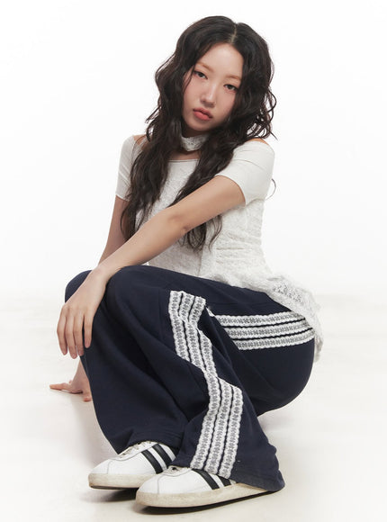 angel-lace-wide-leg-trackpants-ca521 / Dark blue