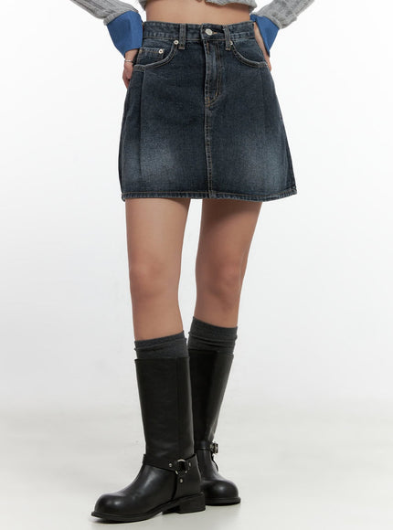 washed-denim-mini-skirt-cn412 / Dark blue