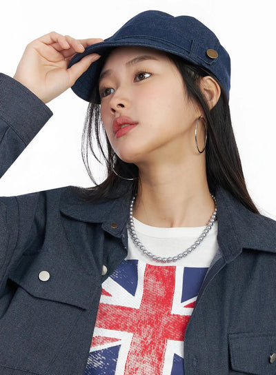 stylish-denim-button-military-cap-im530 / Dark blue