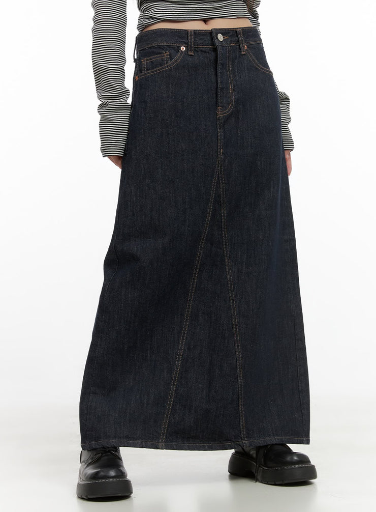 tailored-stitch-cotton-midi-skirt-cs413 / Dark blue