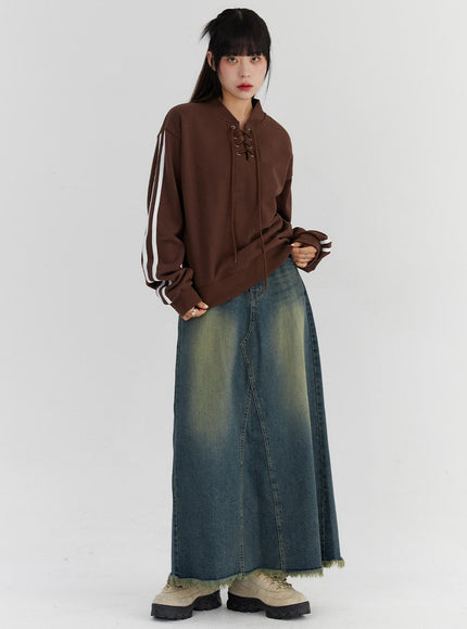 maxi-wide-denim-skirt-cs327 / Dark blue