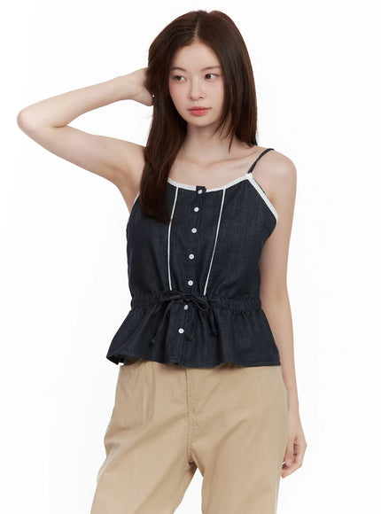 lace-detail-buttoned-tank / Dark blue