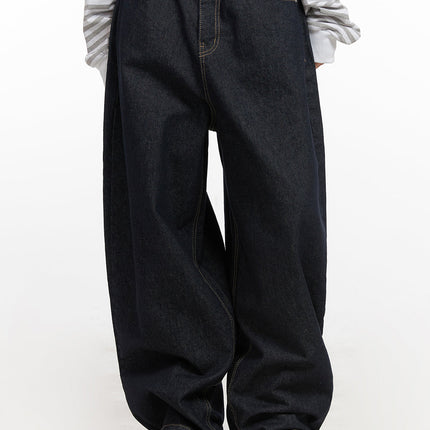 lily-stitched-wide-leg-jeans-cn426 / Dark blue