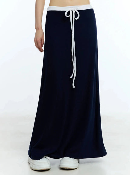 two-tone-comfy-maxi-skirt-iu523 / Dark blue