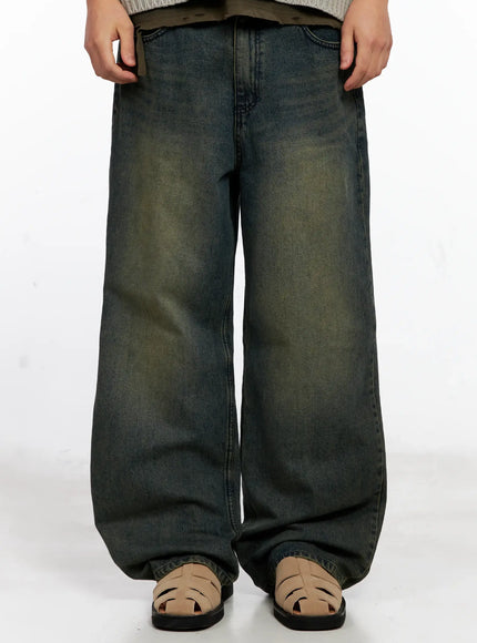 mens-wide-leg-washed-denim-jeans-ig508 / Dark blue