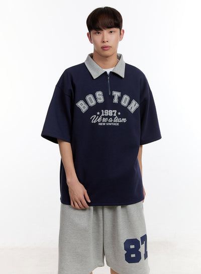 mens-oversized-half-zip-collared-sweatshirt-ia504 / Dark blue