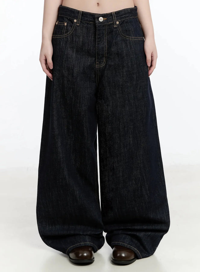 dallas-dark-washed-wide-leg-jeans-im519 / Dark blue