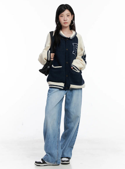 varsity-knit-buttoned-cardigan-cs529 / Dark blue