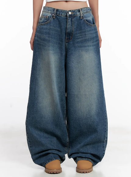 miji-wide-leg-washed-denim-jeans-cl521 / Dark blue