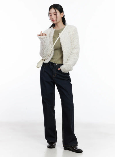 mingi-non-fade-semi-wide-belted-jeans-cj519 / Dark blue