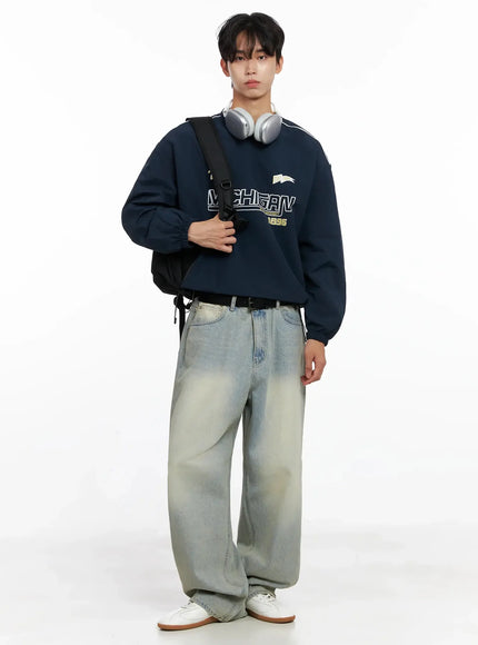 mens-v-neck-lettering-windbreak-pullover-io516 / Dark blue