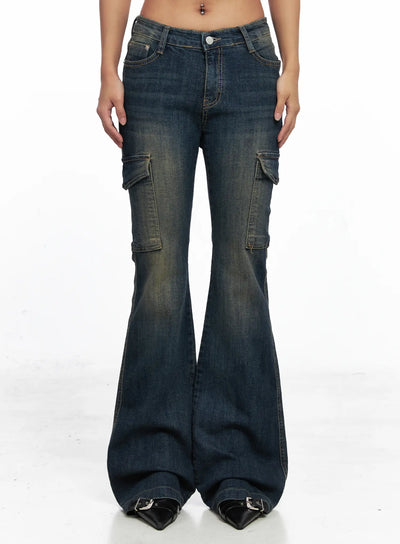owen-low-rise-vintage-wash-flared-jeans-co510 / Dark blue
