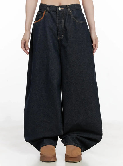 briana-suede-pocket-detail-wide-jeans-in514 / Dark blue