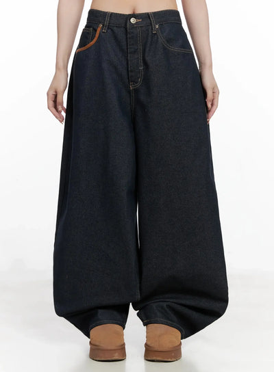 briana-suede-pocket-detail-wide-jeans-in514 / Dark blue