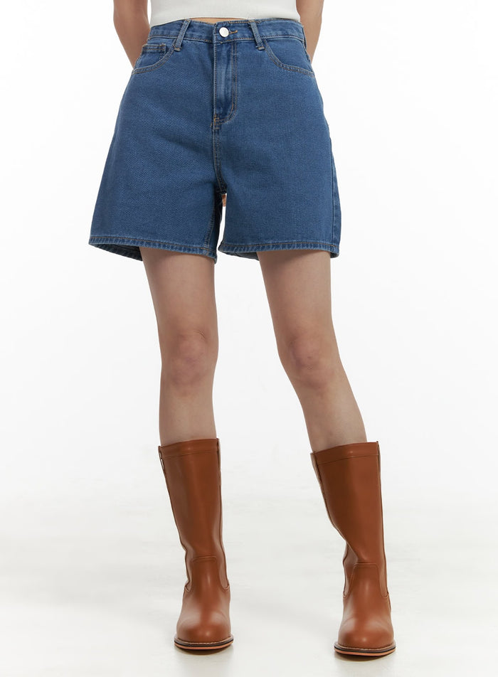 high-waist-blue-denim-shorts-ou413 / Dark blue