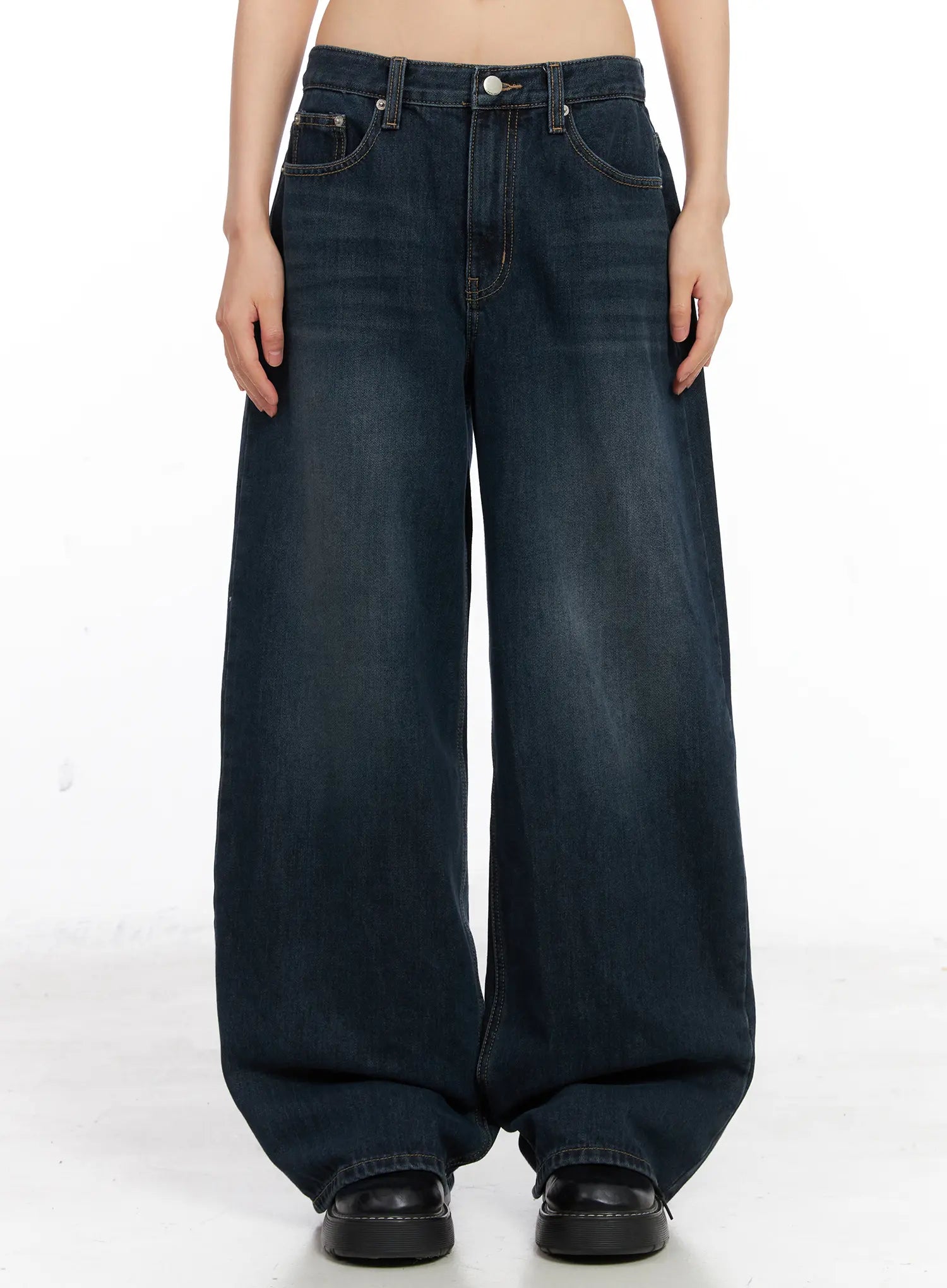 kamryn-wide-leg-fleece-lined-jeans-cn520 / Dark blue