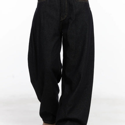 samara-plaid-accent-wide-leg-jeans-cd501 / Dark blue