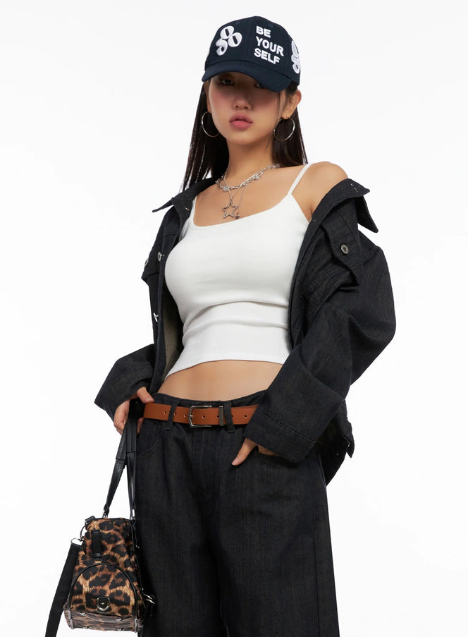 collared-button-up-denim-jacket-ig527 / Dark blue