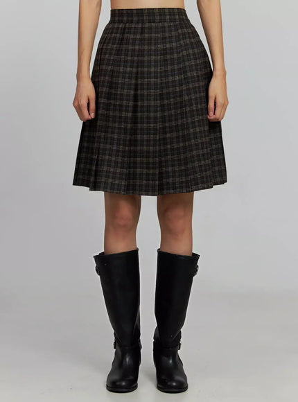 plaid-pleated-midi-skirt-ij502 / Dark brown
