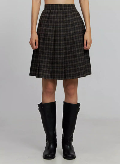 plaid-pleated-midi-skirt-ij502 / Dark brown