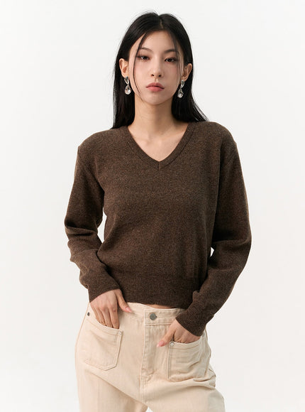 v-neck-sweater-io320 / Dark brown